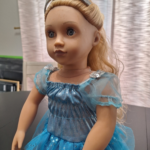 Our Generation 18 Inch Doll Dressed In a Blue Sparkly Dress - Picture 4 of 5